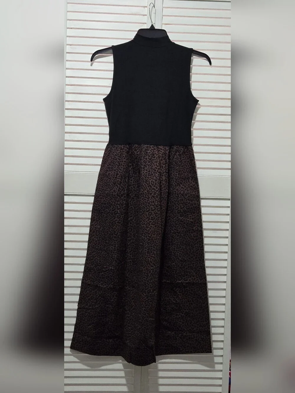 Nwt J. Crew Printed Mockneck  Mixed-media Dress Black Brown Animal Print Med